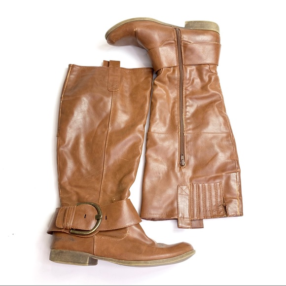 JustFab Knee High Boots Brown Faux Leather - Picture 2 of 8